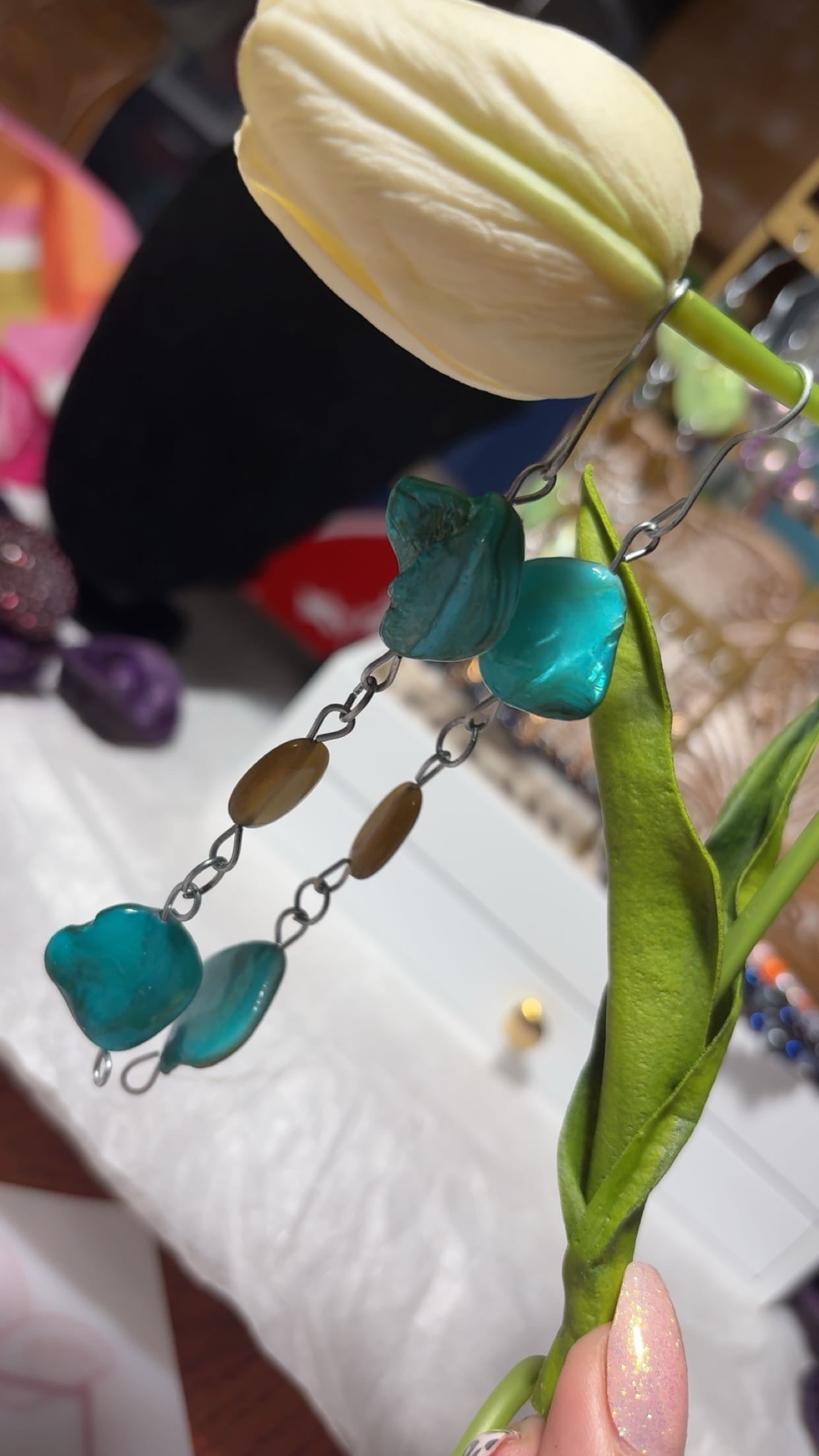 Blue glass stone earrings