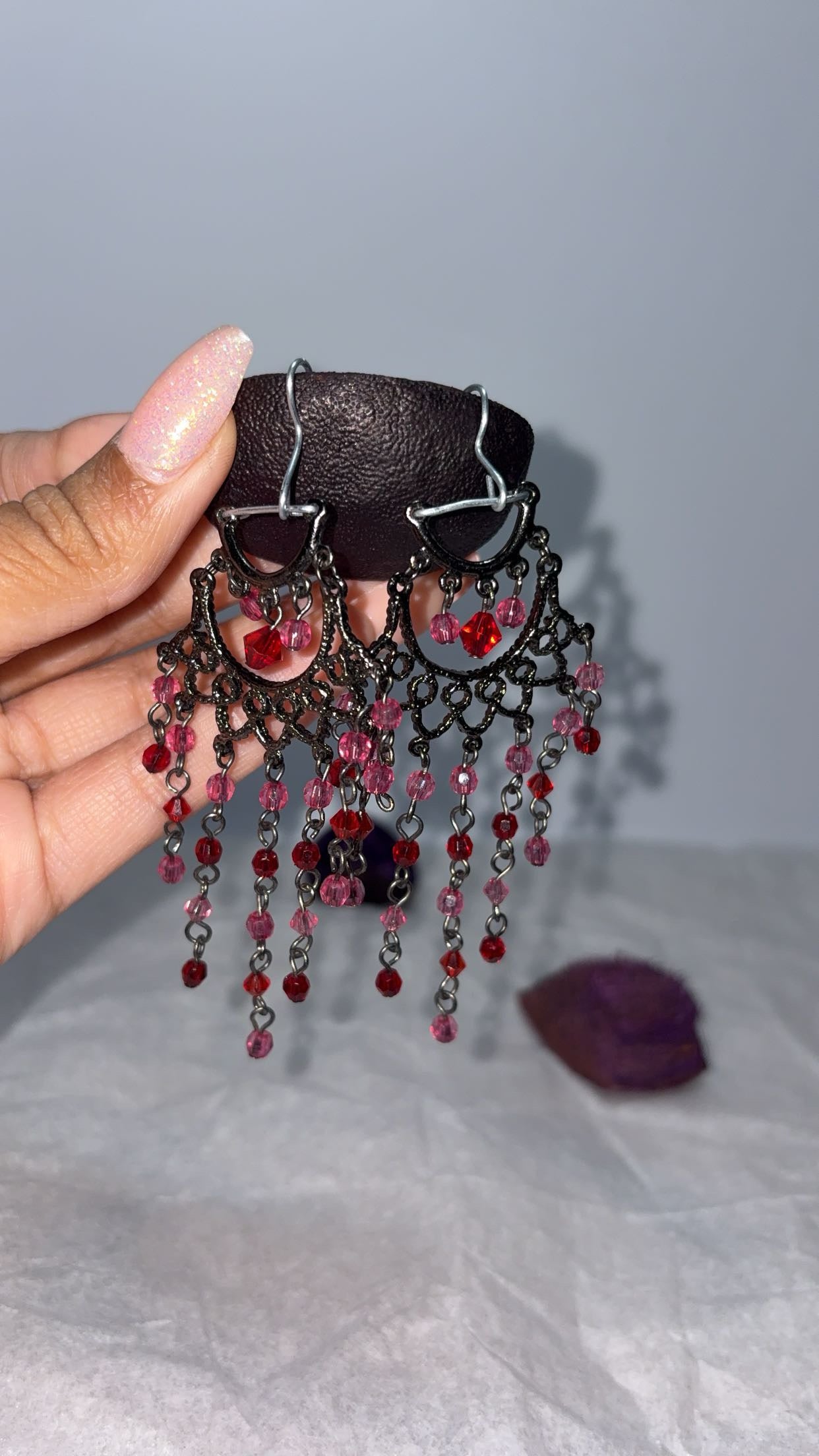Vintage red moon earrings