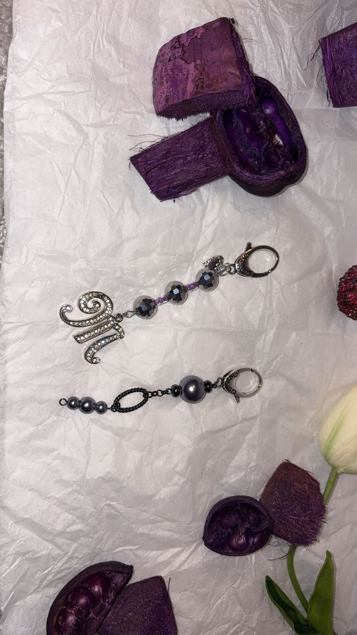 Disco M keychain and loop bag charms