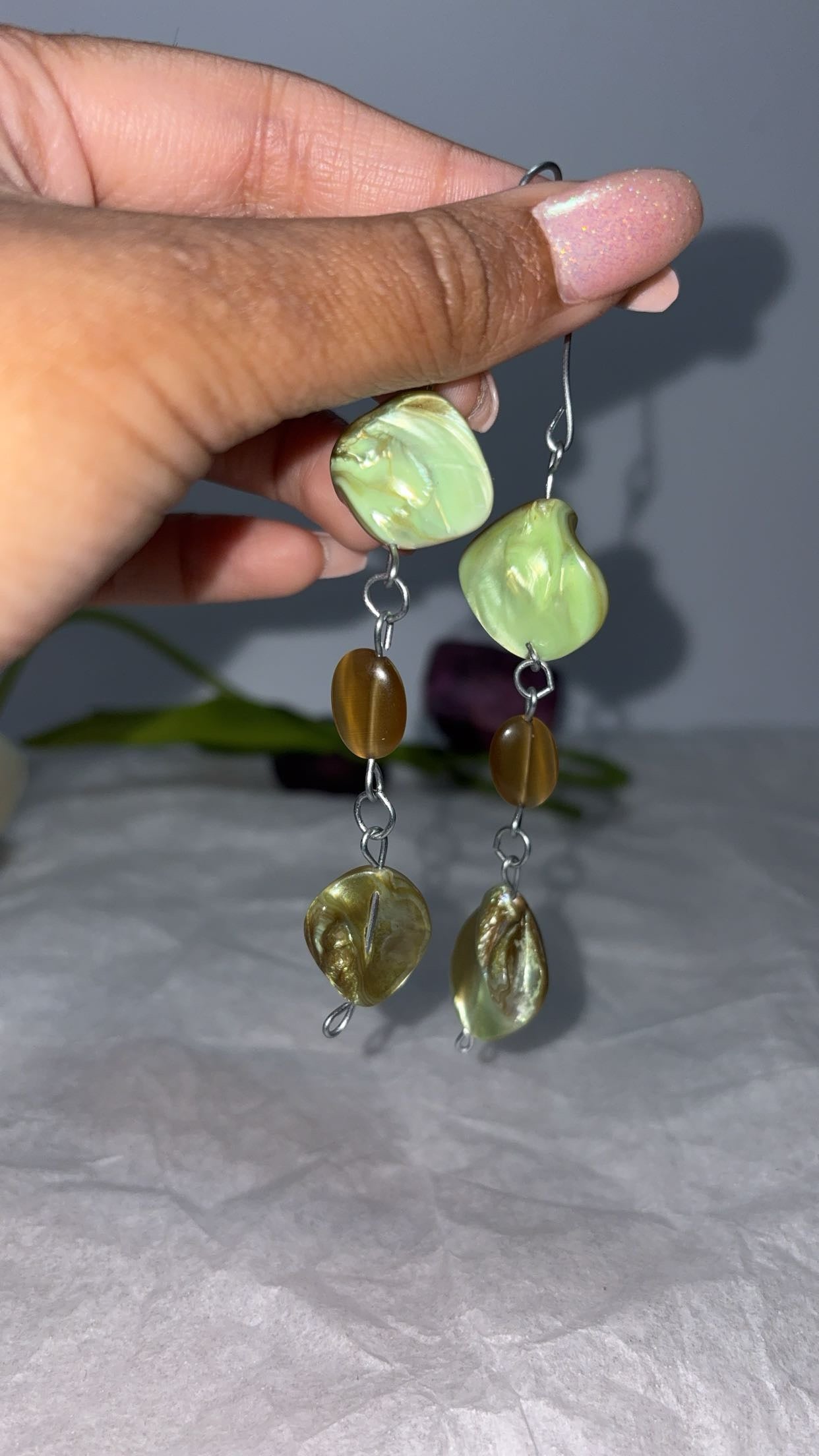 Green glass stone earrings